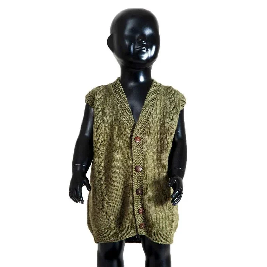 Cardigan Half Sleeves Olive Green For Baby Boy and Girl 100% Organic Wool Size 7 Years