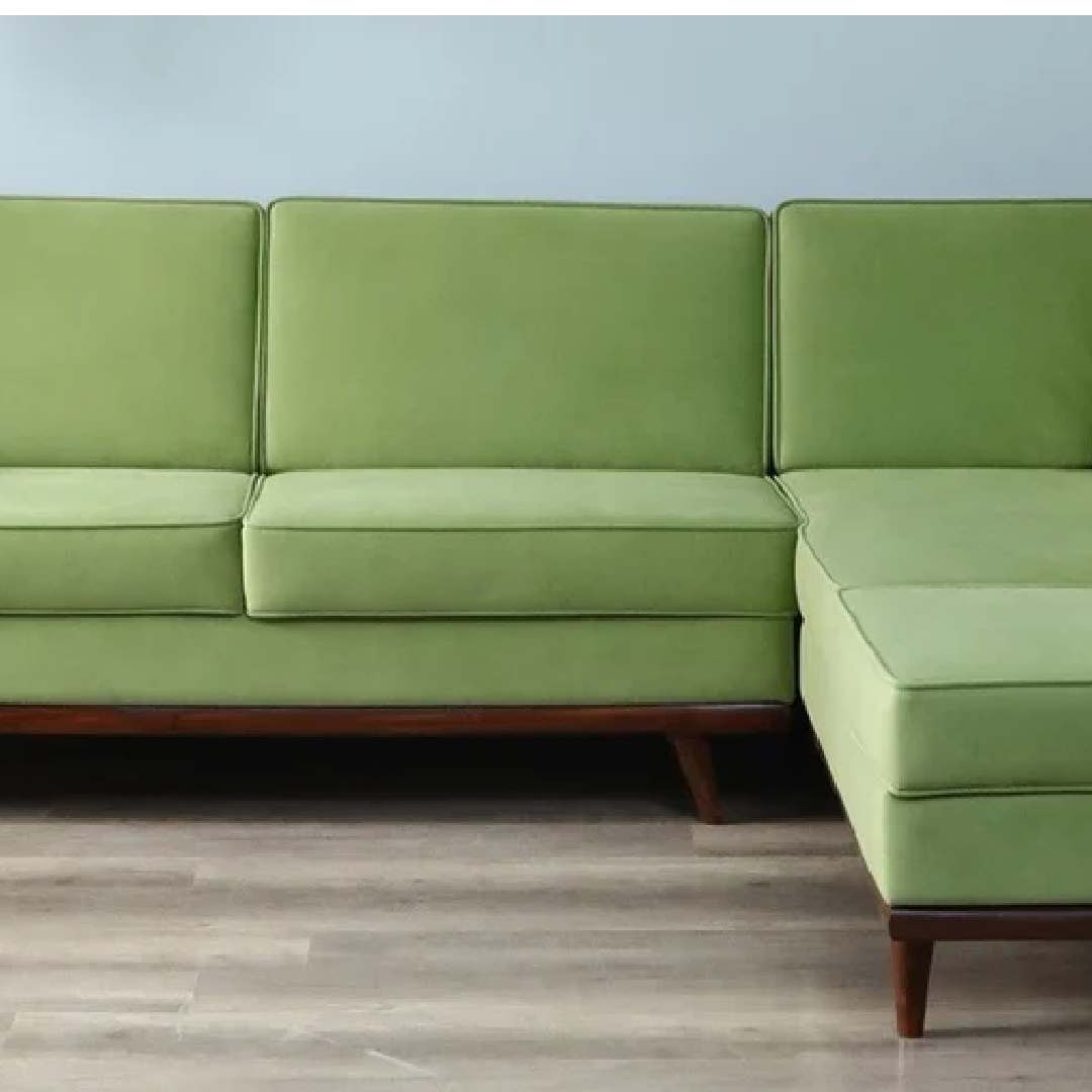 5 Seater Luna Fabric LHS Sectional Sofa in Olive Green Colour With Lounger