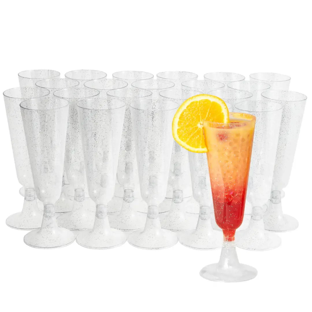 Silver Glitter Plastic Champagne Flutes 150ml – Partyware UK Supplier