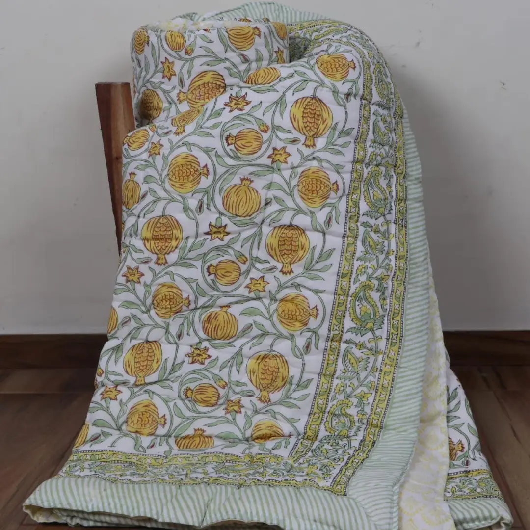 Wholesale Supplier of Cotton White Hand Block Printed Jaipuri Quilts