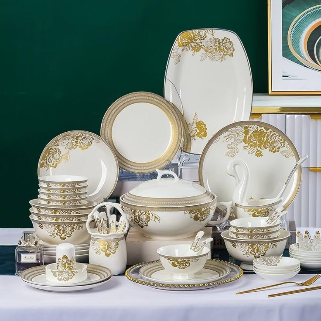 Luxury Bone China Dinnerware Set Elegant Lightweight Plates and Bowls for Fine Dining Experience