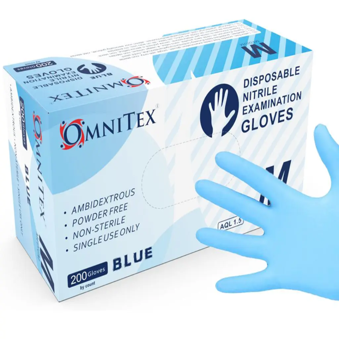 Omnitex Blue Nitrile Gloves 200 Box UK Medical Grade