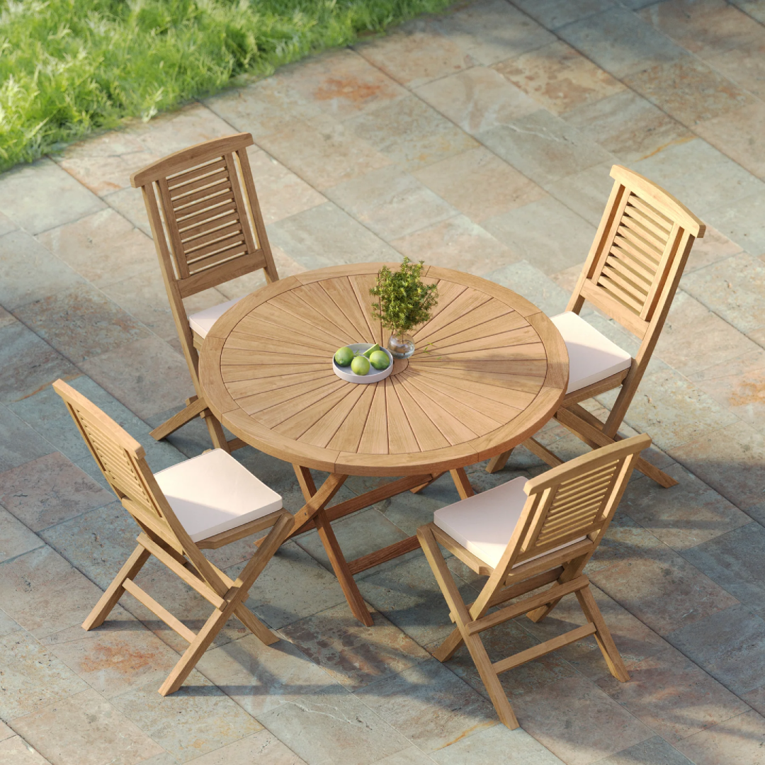 Teak Sunshine Patio Dining Set with 4 Folding Chairs for Outdoors