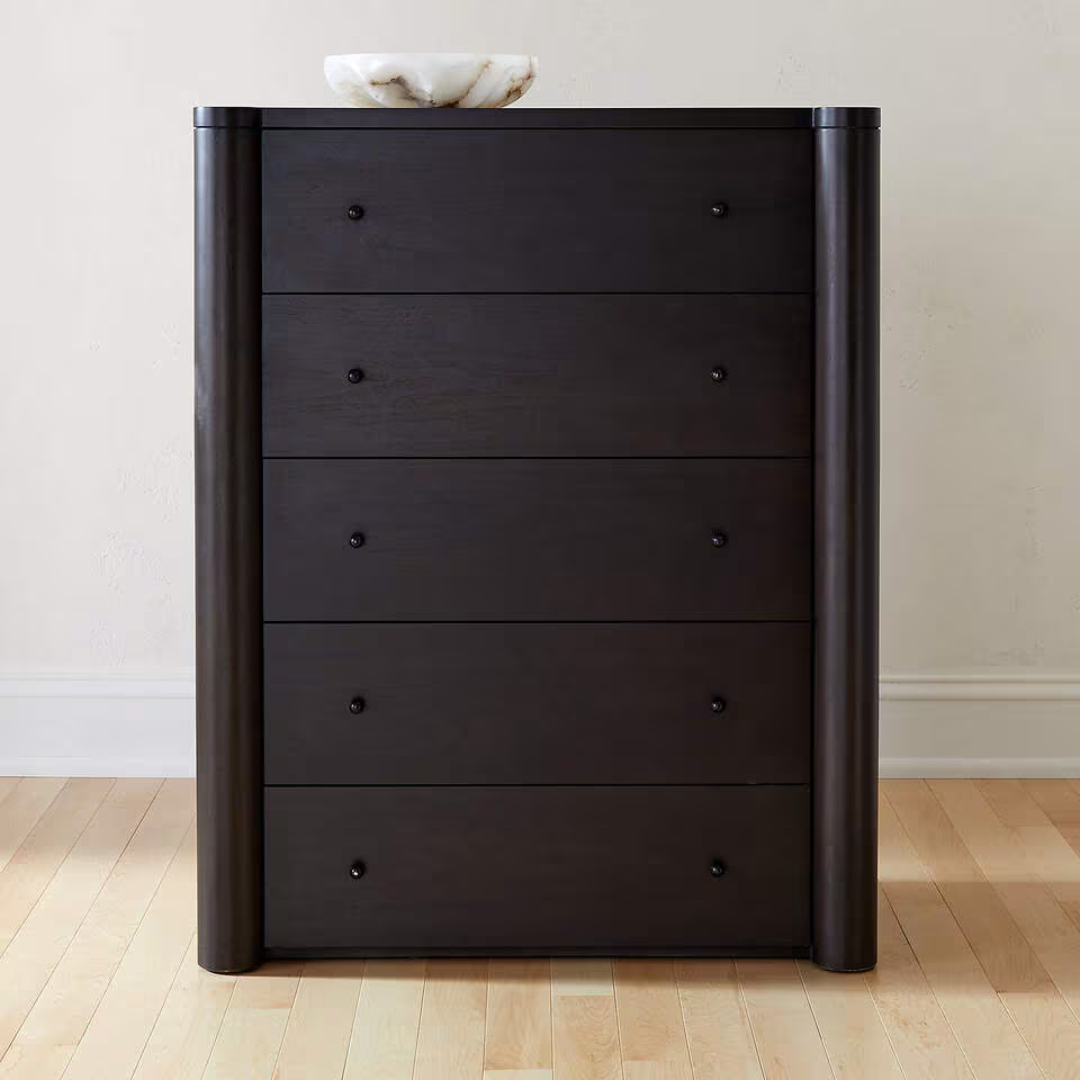 Port Tall 4 Drawer Walnut Dresser for Modern Storage