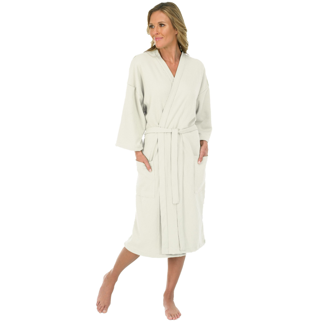 Waffle Weave White Spa Robe for Hotel and Resort Supply
