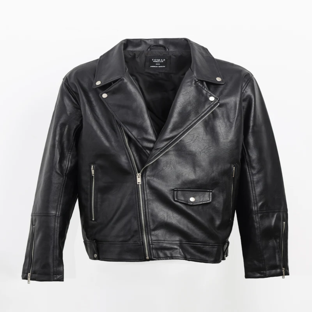 Tomaz CC-13 Black Leather Biker Jacket for Export Buyers