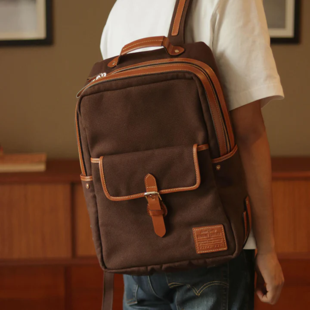 Garrod Leather Backpack Durable Stylish Multi Pocket Bag Ideal for Office Travel College and Casual