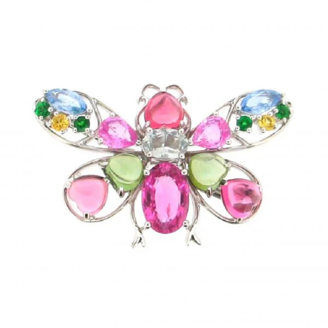 18K White Gold Multi Gemstone Pin Elegant Luxury Jewelry Accessory for Weddings Parties and Gifting