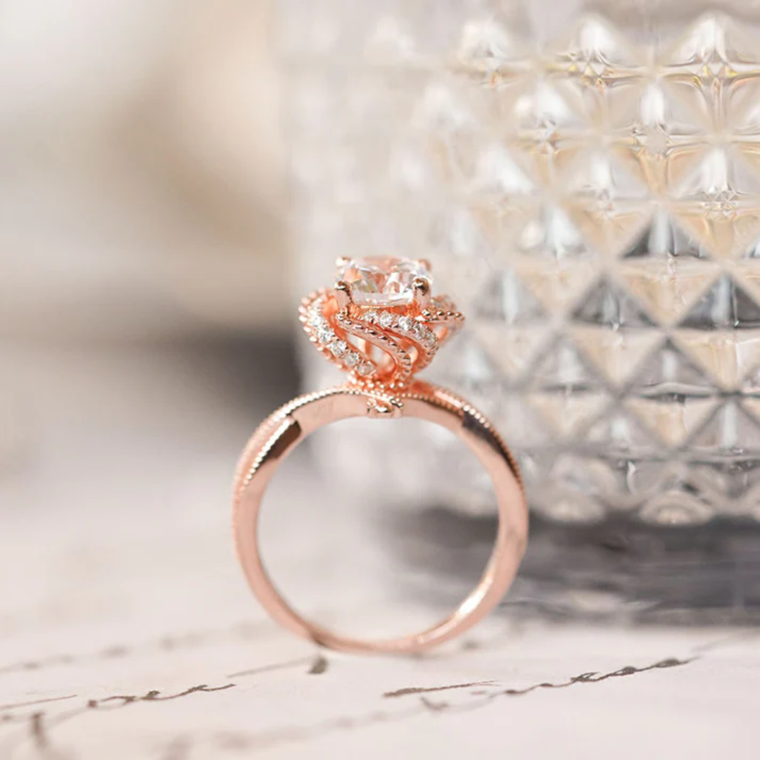 MR215 925 Silver Floral Single Stone Ring Elegant Sterling Silver Ring for Women Daily Wear Jewelry
