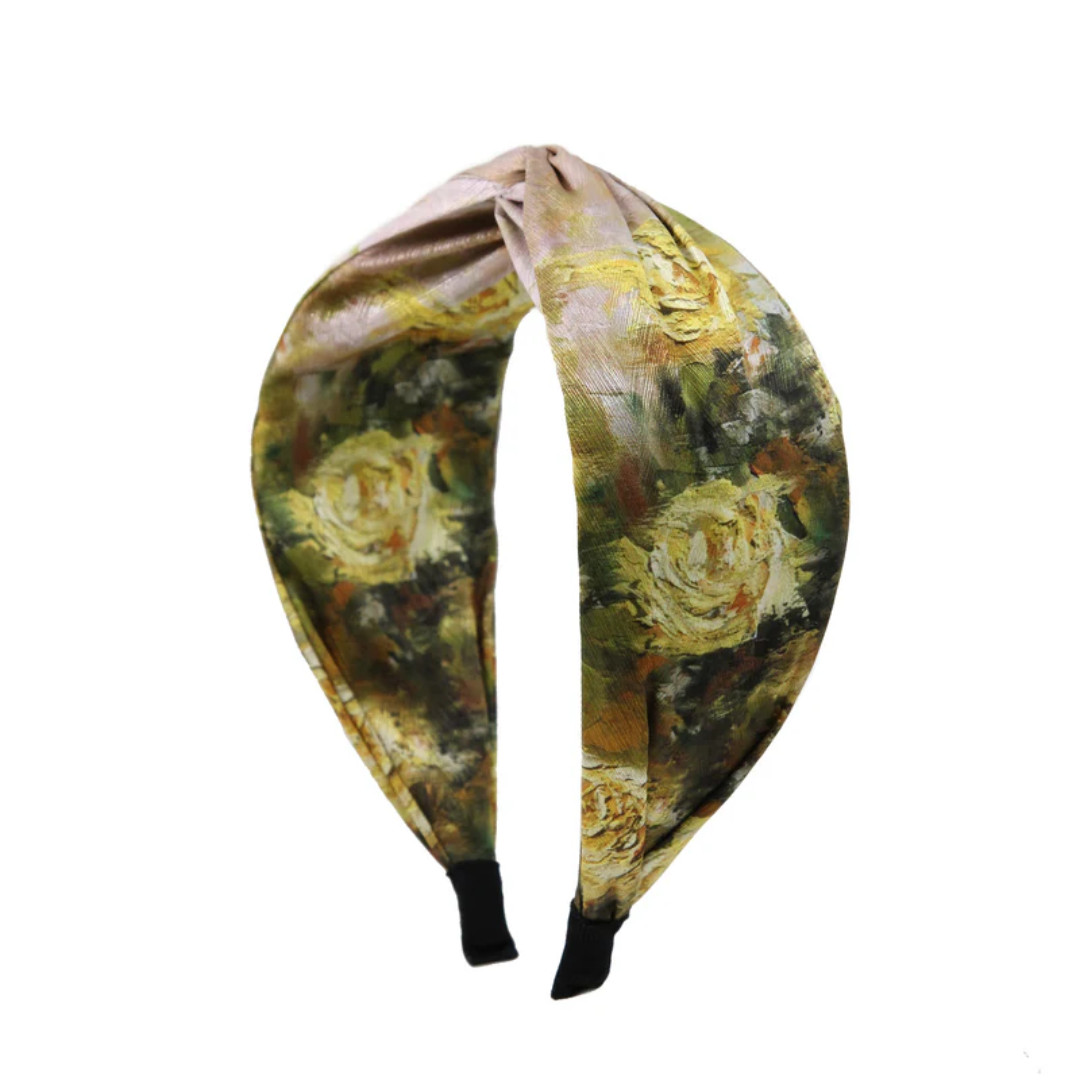 Rosie Yellow Rose Print Twisted Style Headband Fashionable Hair Accessory for Women Girls Daily Wear