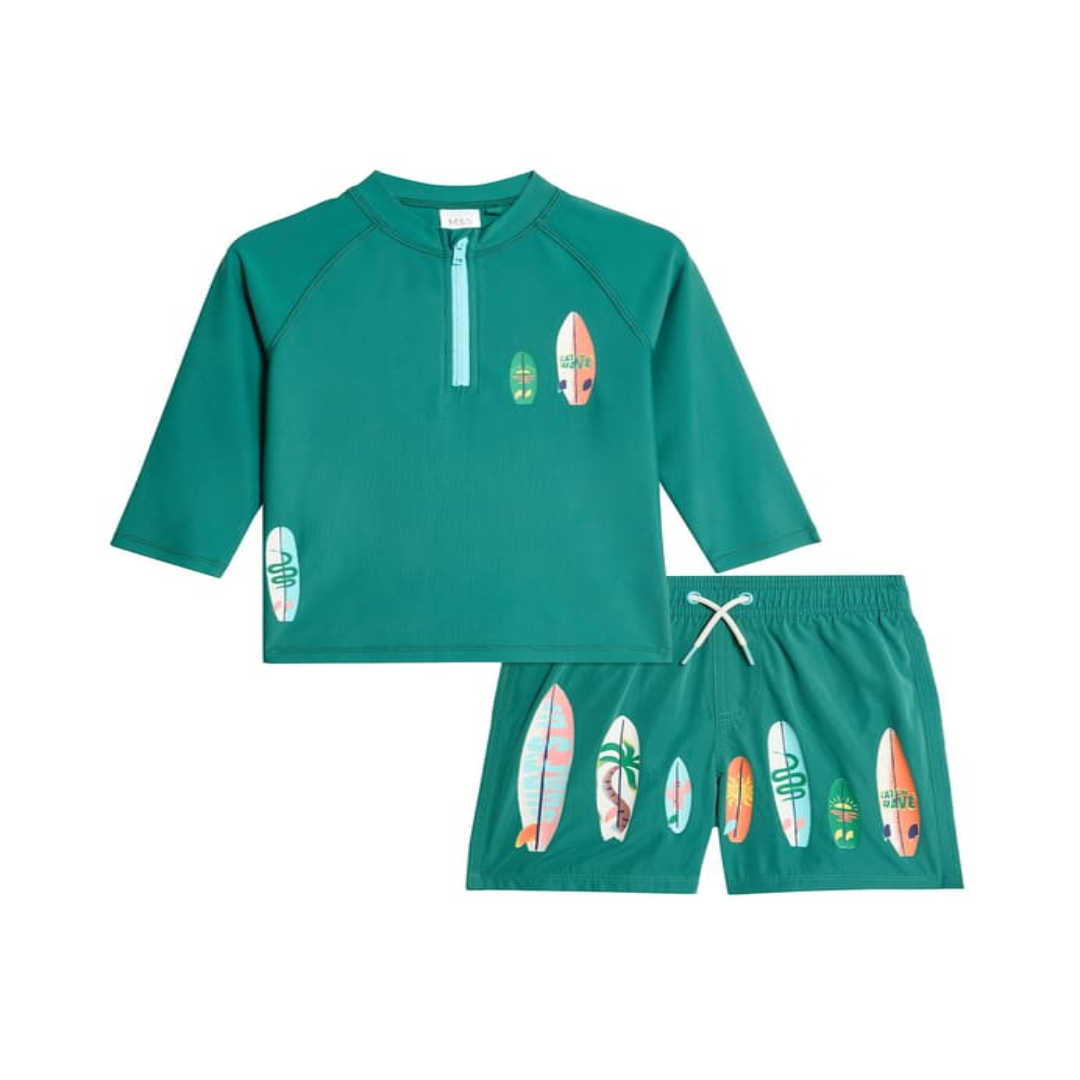 2pc Surf 3/4 Sleeve Sporty Two Piece Swimsuit for Girls 2-8 Years Quick Dry Swimwear