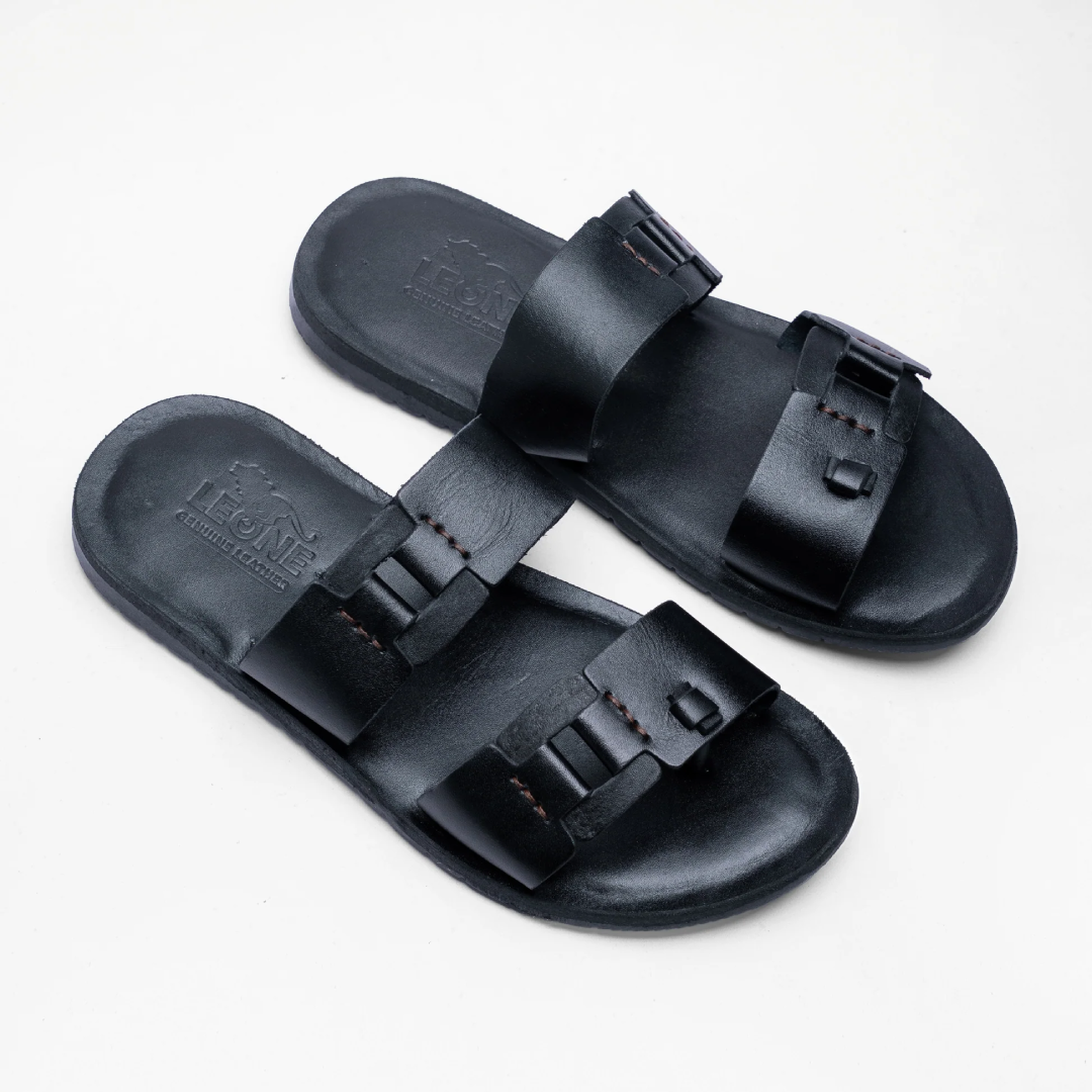 Men’s Casual Two Strap Leather Flip Flop Comfortable Durable Summer Footwear for Daily Use