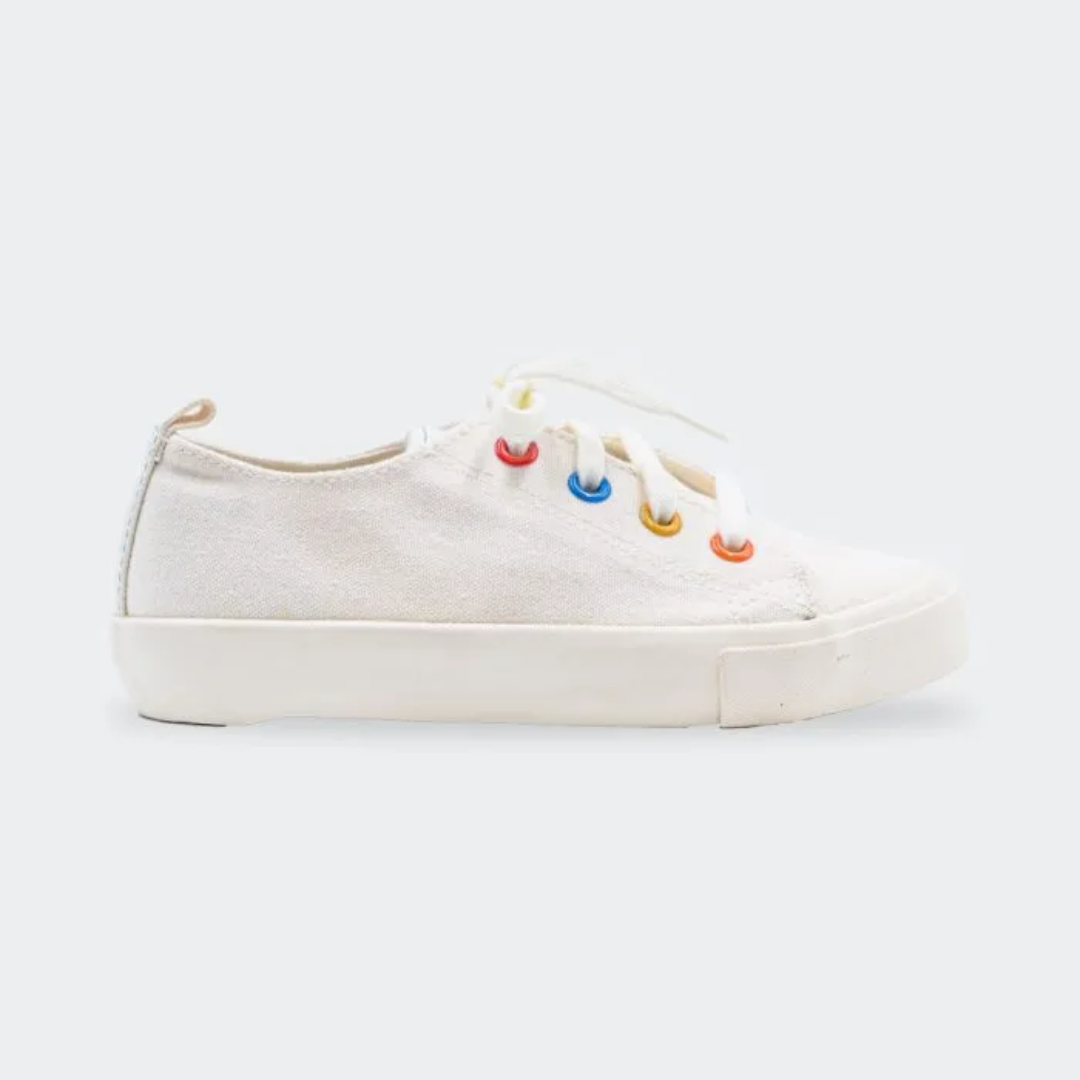 Lil Republic Canvas White & Multi Colour Eyelet Running Shoes Trendy Lightweight Casual Sneakers