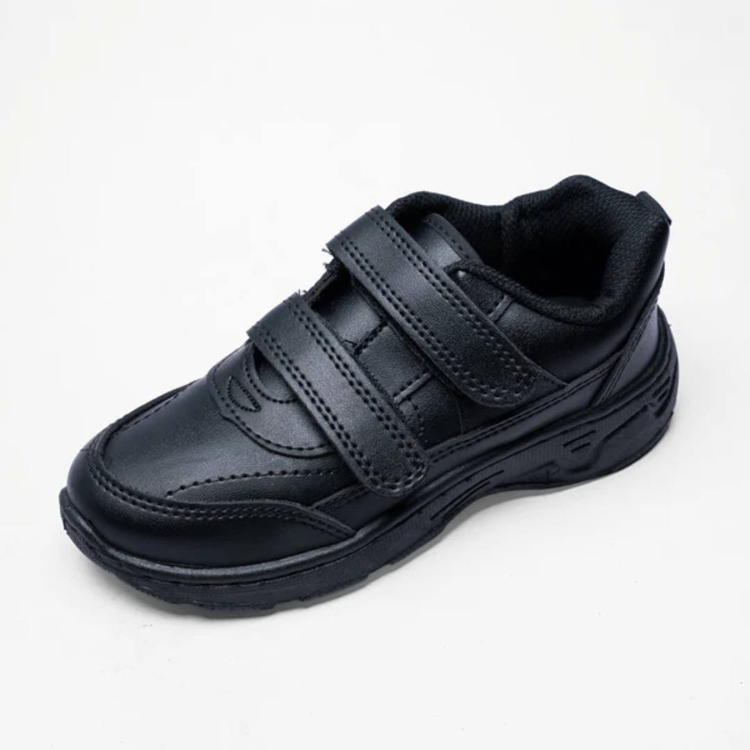 ACTIVO Kids Black Velcro School Shoes Durable Comfortable Easy Fit Uniform Footwear for Students