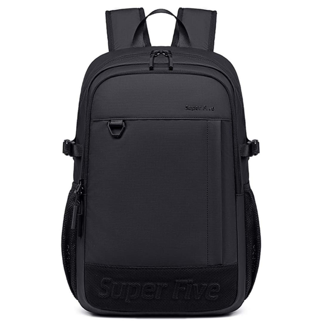 Super Five Backpack SF134BB Black Durable Spacious Laptop Travel School Bag for Men and Women