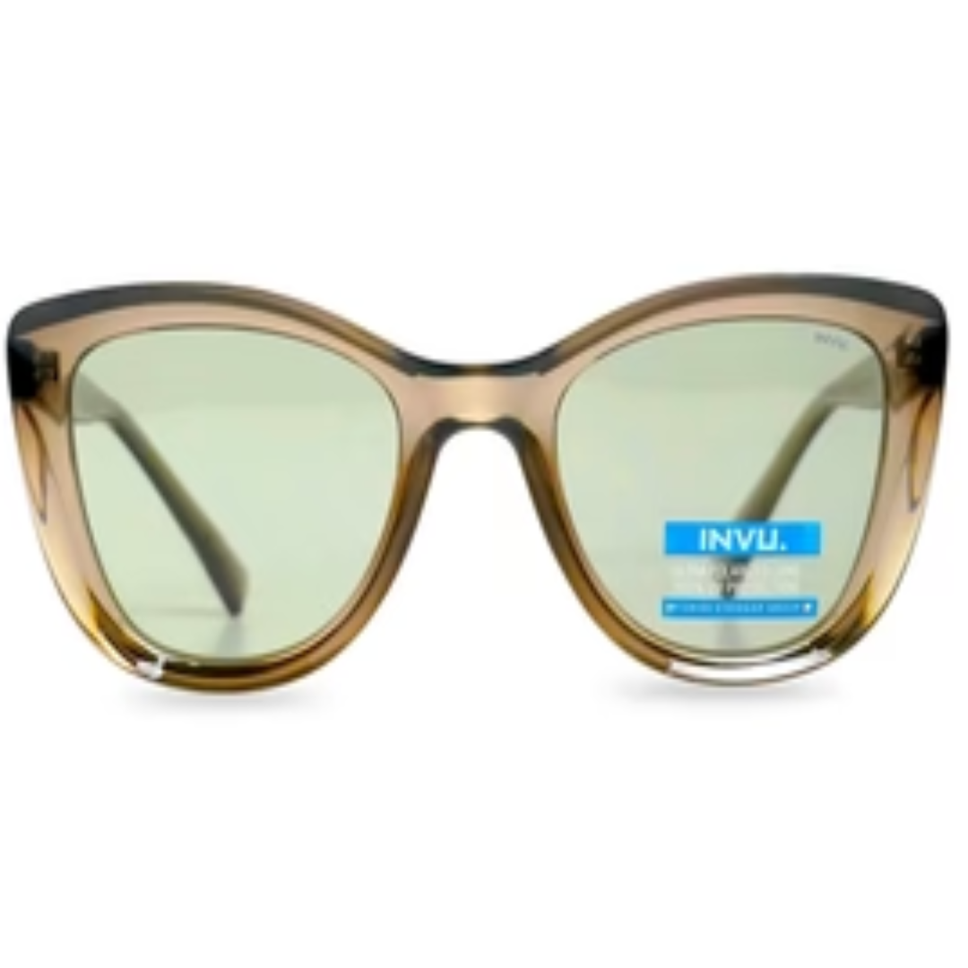 INVU Brown Transparent Round Plastic Frame Sunglasses UV Protection Stylish Unisex Eyewear