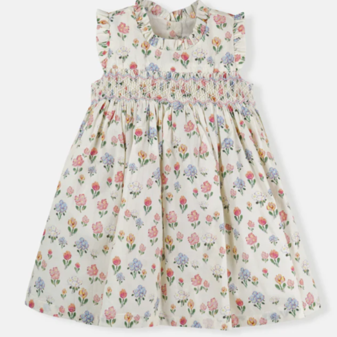 Wildflower Field Smocked Girls Dress Floral Party Wear Soft Fabric Comfortable Fit