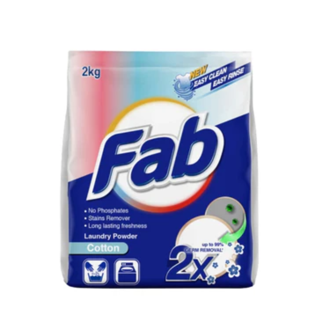 Fab Powder Detergent Cotton 2kg Deep Cleaning Laundry Powder for Bright and Fresh Clothes