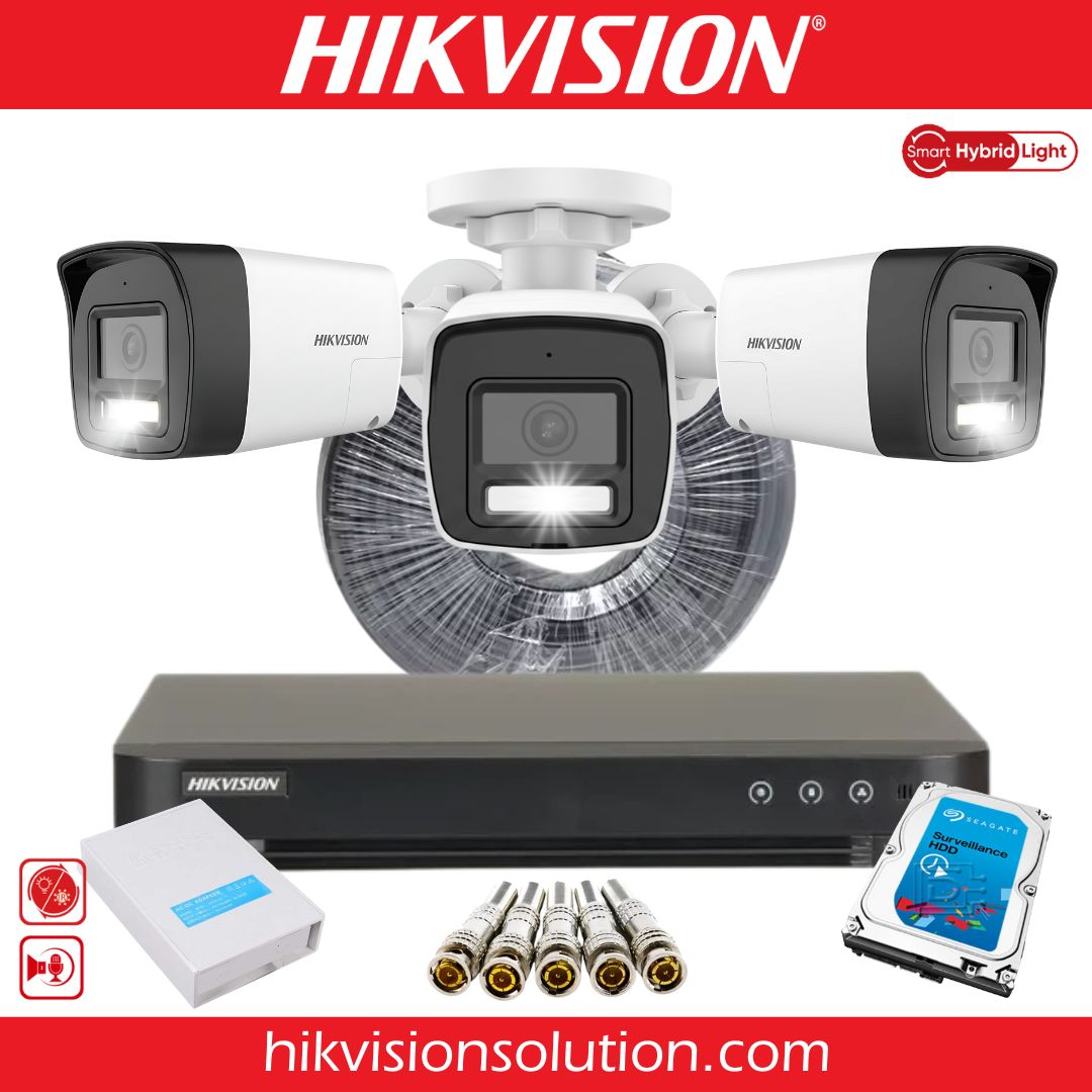 Hikvision 1080P Hybrid Color Audio Alarm 3 Surveillance Camera Self Installation Security Package
