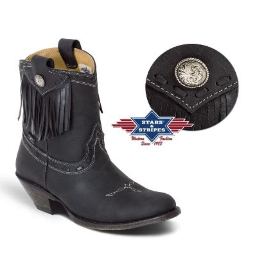 Ladies Black Ankle Boots with Fringes Trendy Fashion Leather Boots Stylish Comfortable Wear
