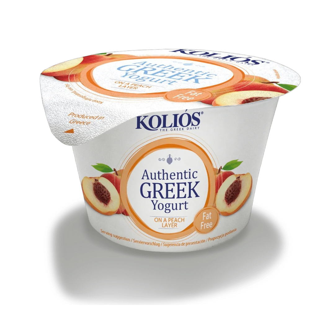 Kolios Greek Yogurt 0% Peach 150g Low Fat Creamy Yogurt Healthy Snack High Protein Dessert Option