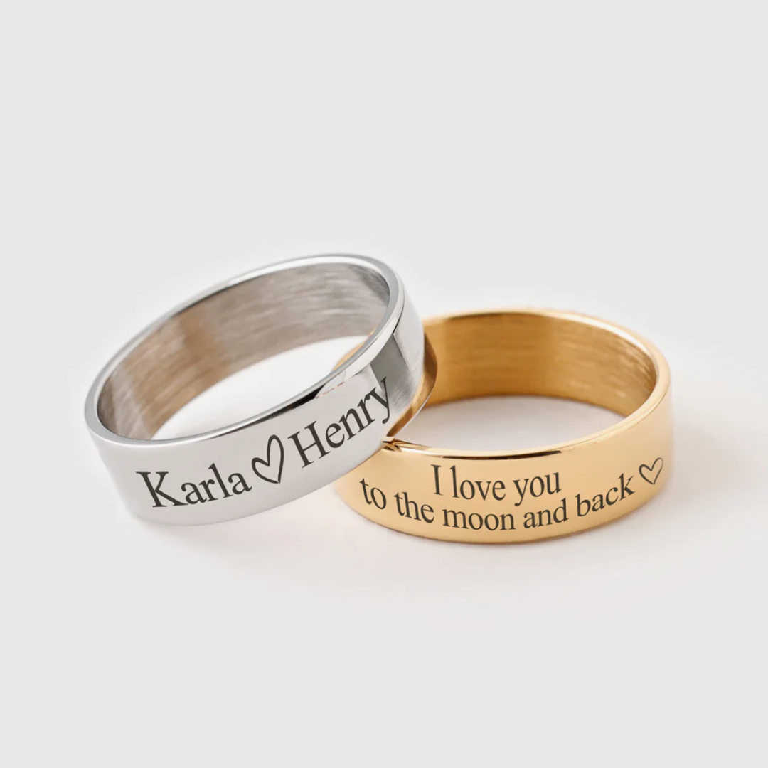 Minimalist Engraved Ring 6 mm Unisex Band Custom Name Ring Stylish Everyday Jewelry Piece