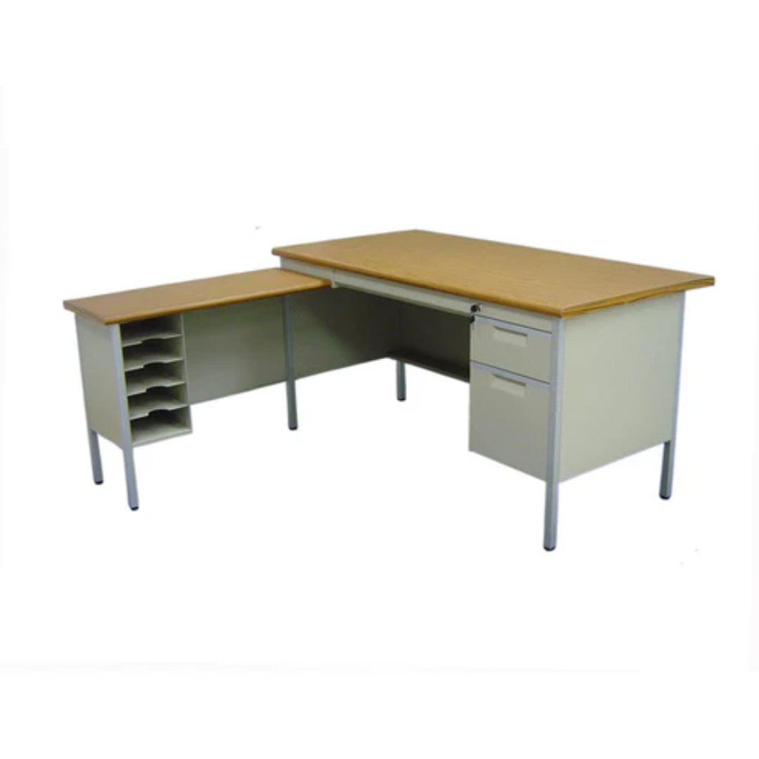 Shop HFD-121 L Shape Steel Table with Pedestal Wooden Top Office Furniture Durable