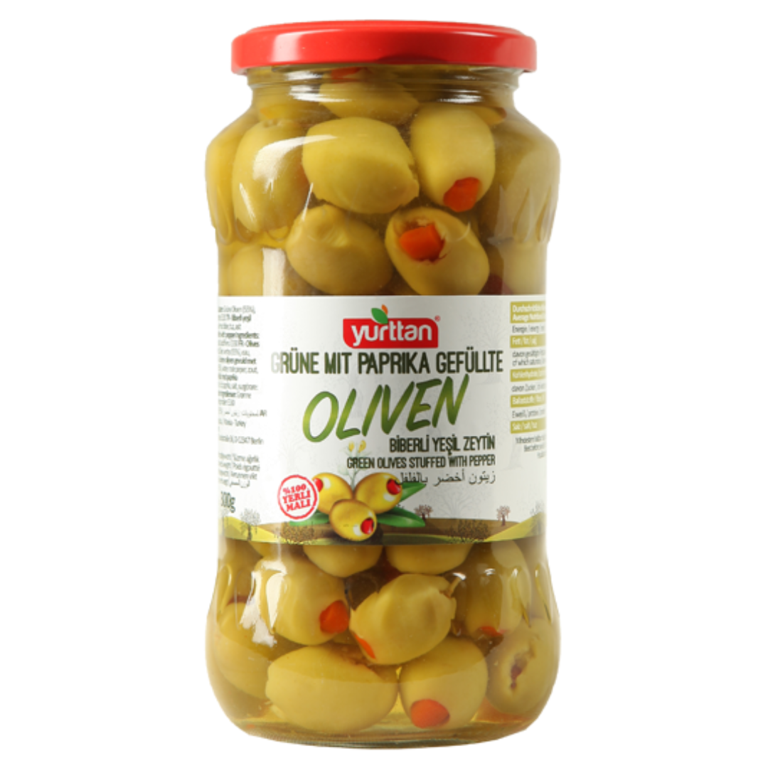 Green Olives Stuffed with Pepper 540g Premium Snack Olives Rich Flavor Healthy Appetizer