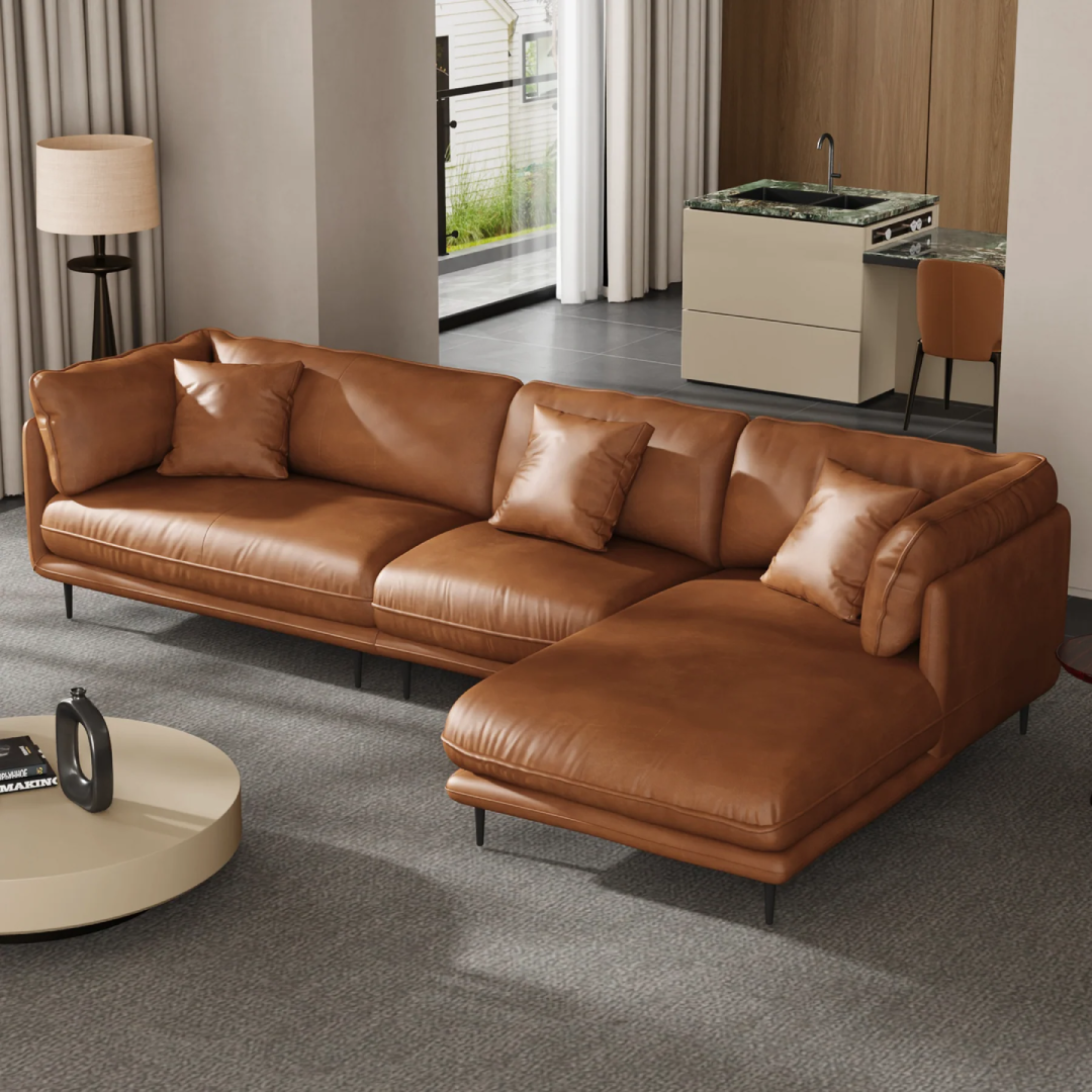 Vanilla Brown Leather Sectional Sofa for Luxury Living Rooms