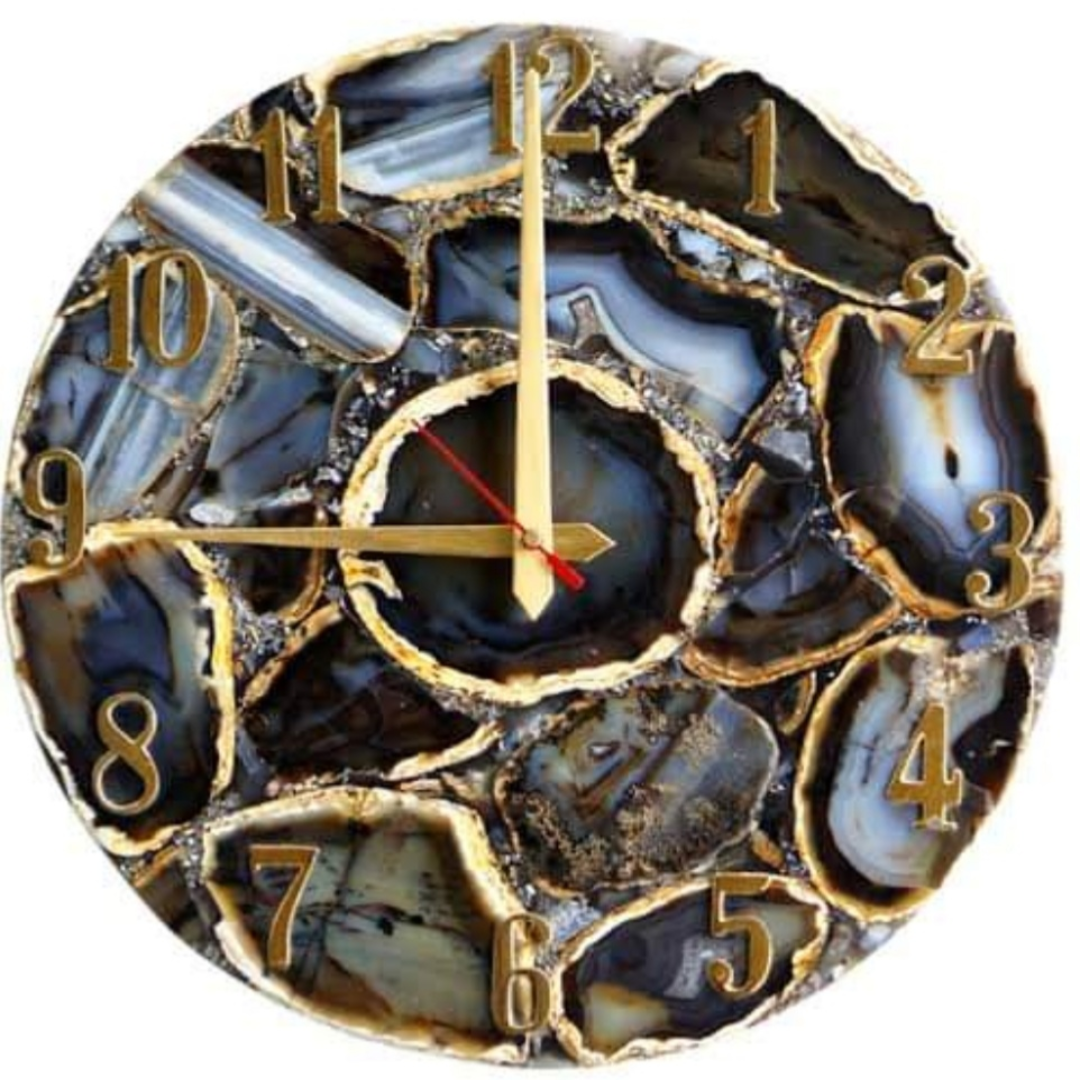 Agate Wall Clocks With Elegant Gold Accents For Home Decor