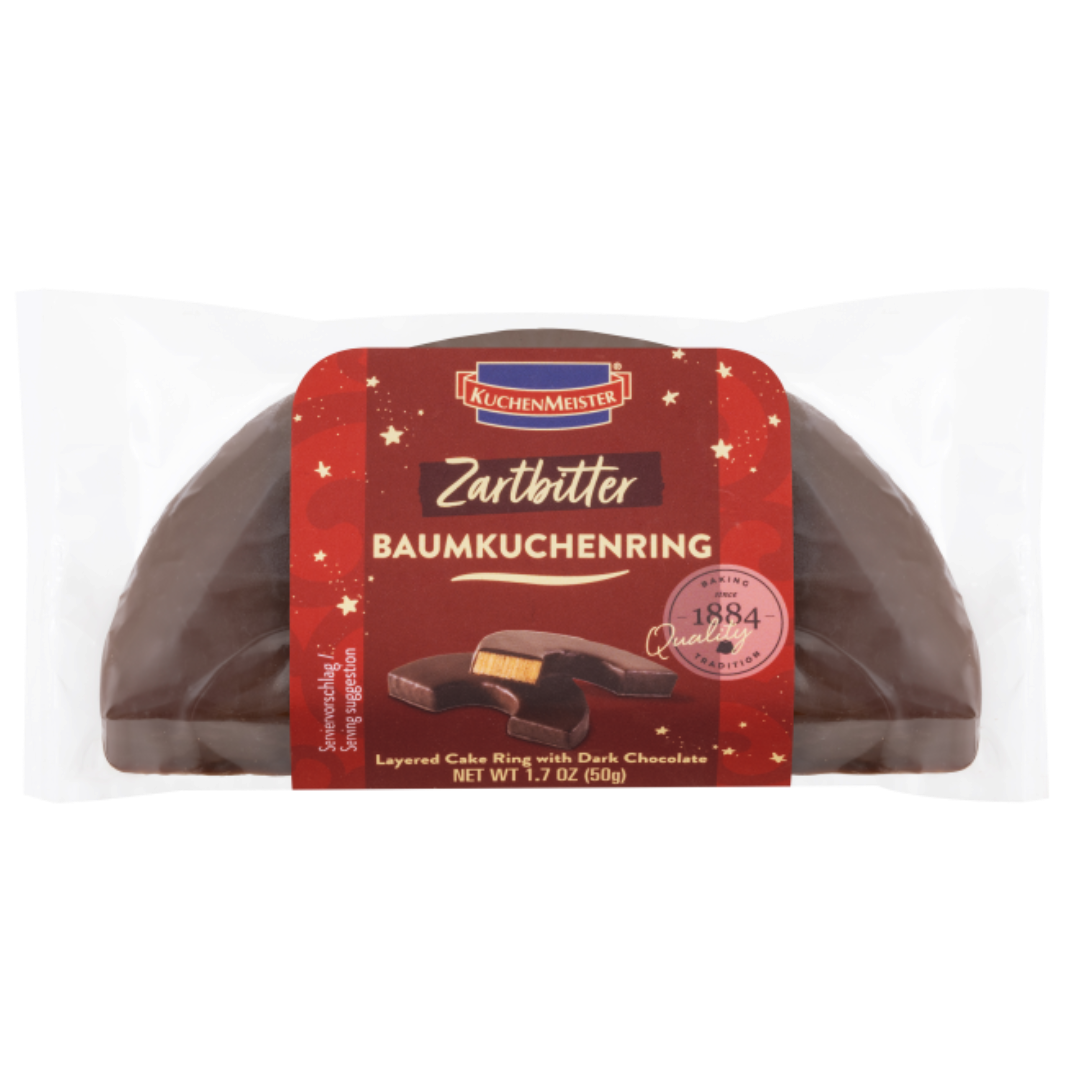 Premium Baumkuchen Half Ring with Dark Chocolate Layer Soft German Cake Dessert Delight