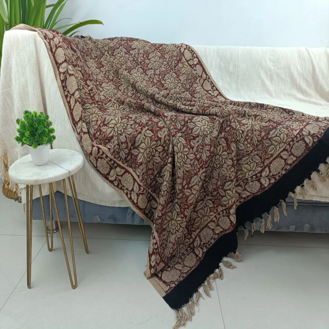 Single Multicolor Hand Block Print Floral Pattern Throw Blanket Cozy Comfort Throw