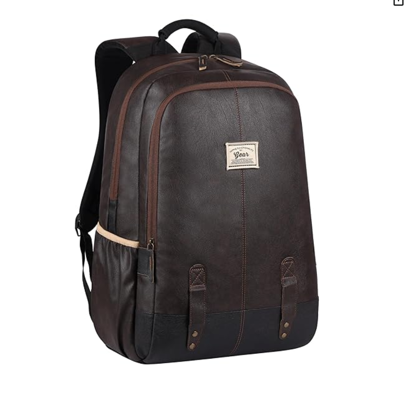 Gear Classic 20L Small Faux Leather Water Resistant Anti Theft 3 Compartment Laptop Backpack/Backpack for Men/Women (Navy-Tan)
