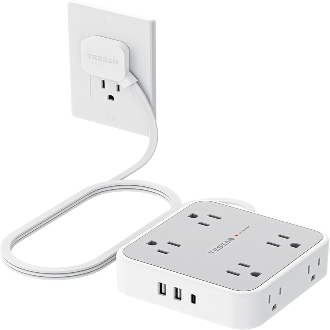 Flat Extension Cords Space Saving Flexible Power Extension for Home Office Appliances