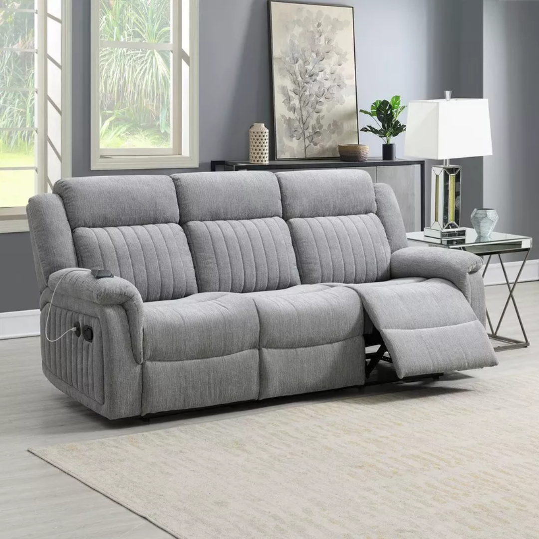 Griffen 3-Seater Recliner Fabric Sofa with USB for Relaxation