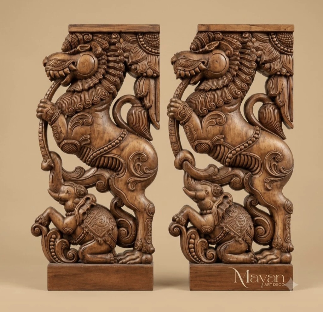 ANTIQUE WOODEN YALI GUARDIAN BRACKETS