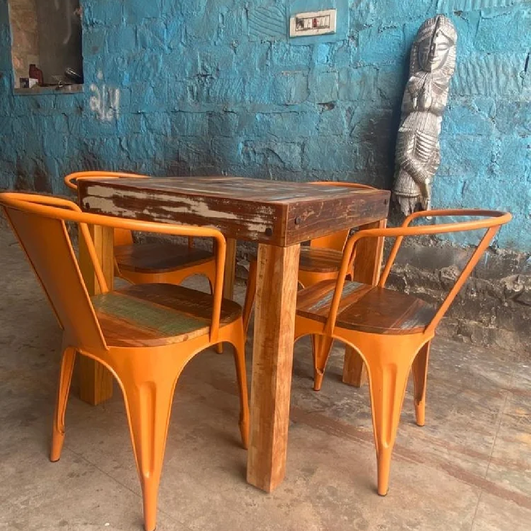4 Seater Square Reclaimed Wood Vintage Restaurant Table