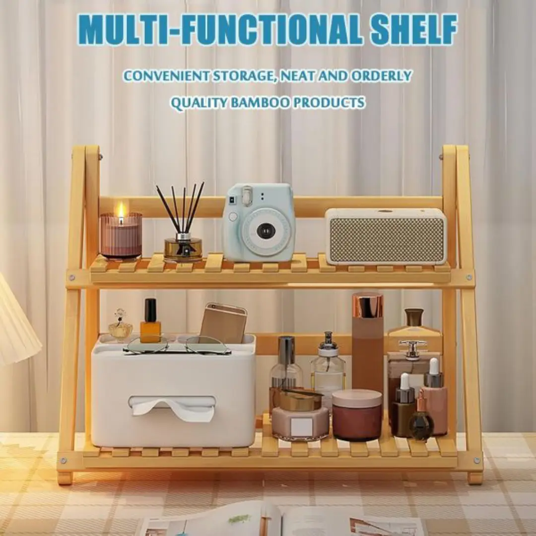 2-Tier Bamboo Desktop Organizer – Space-Saving Storage Rack | Wholesale from US
