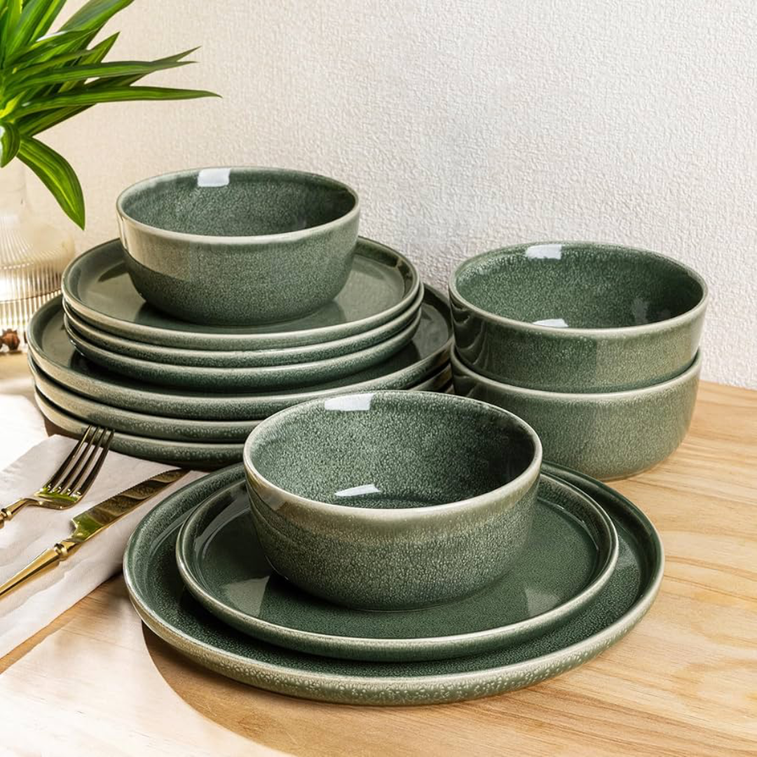Earthenware Dinnerware Set Traditional Handmade Look Dinner Plates Bowls for Classic Table Setting