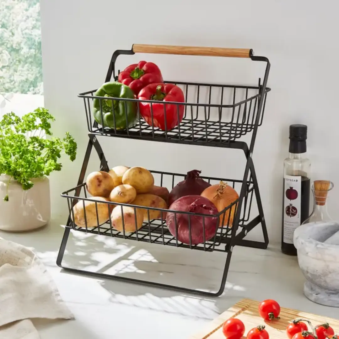 Black Wire 2-Tier Storage Shelf – Compact Space Organizer | UK Supplier