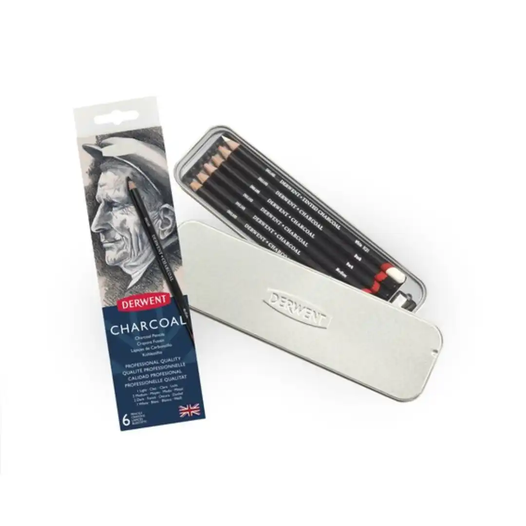 Derwent Charcoal Pencils Tin Drawing Tools UK