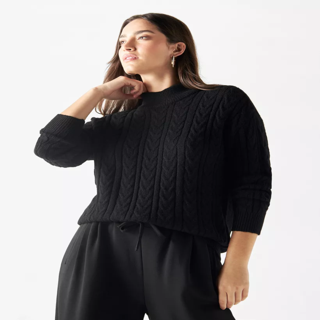 Cable Knit Boxy Sweater for Women – Drop Shoulder & Cozy Fit | Supplier from UAE