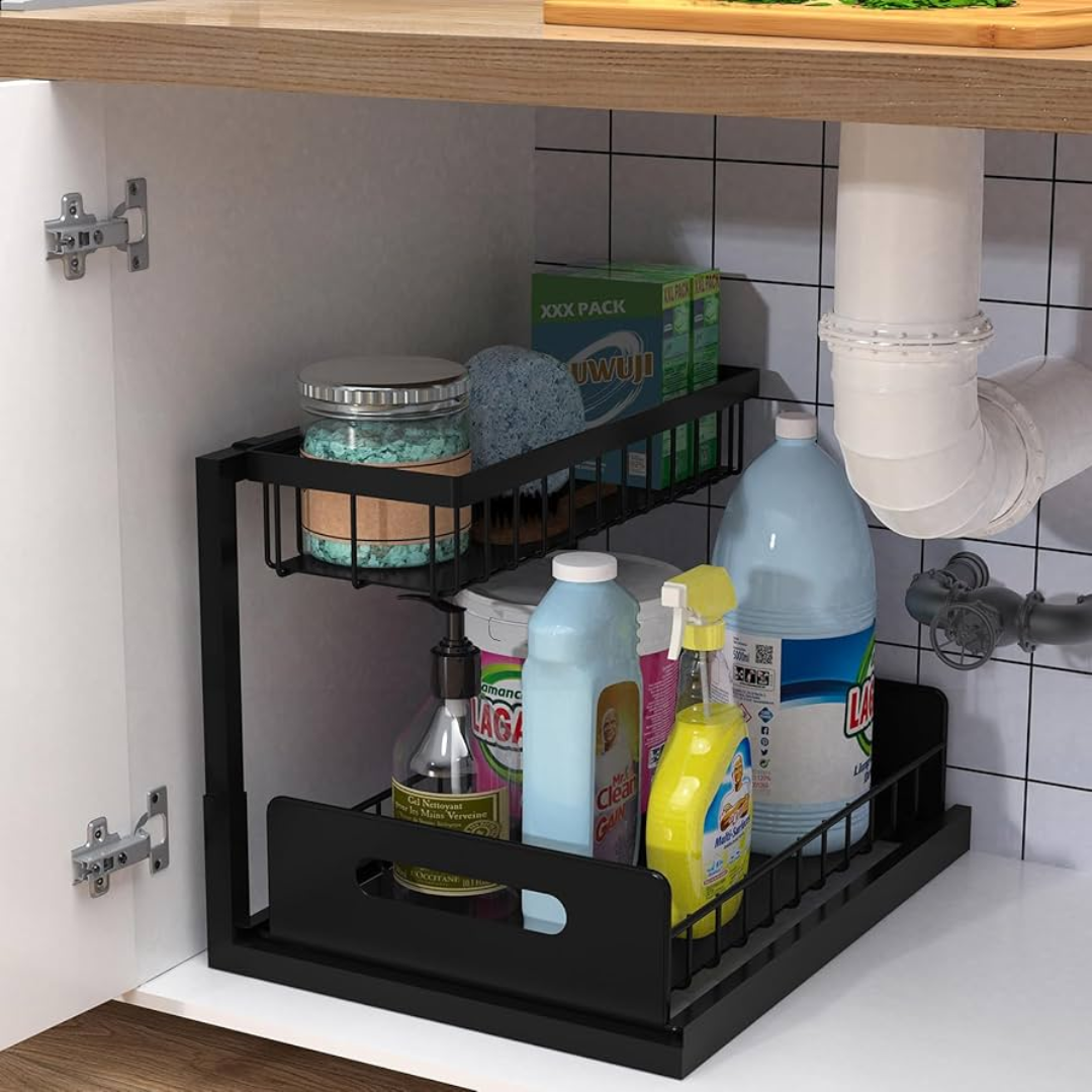 2 Tier Under Sink Organizer, Multipurpose Cabinet with Sliding Out Drawer