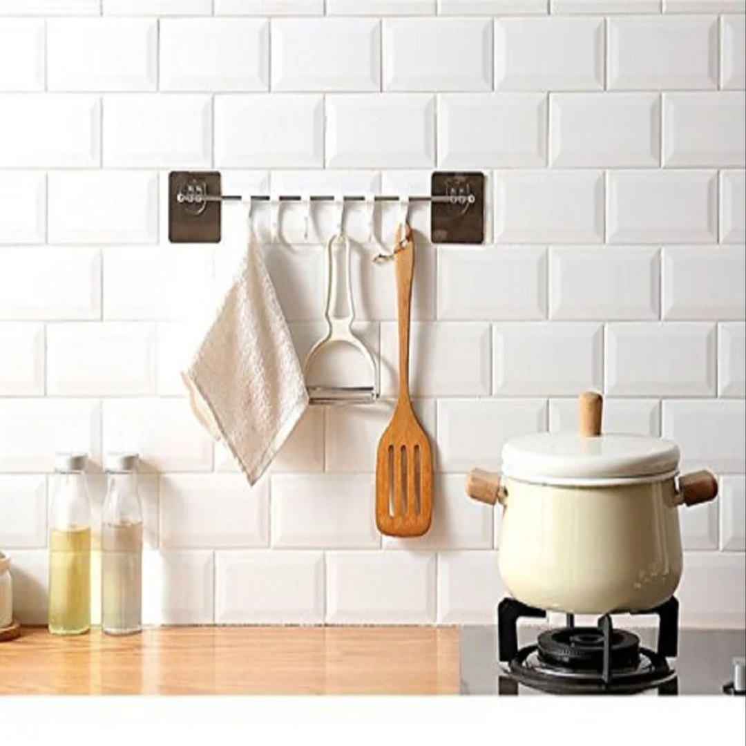 Plastic Adhesive Without Drilling Utensil Holder Hook, For Home, Number Of Hooks: 6