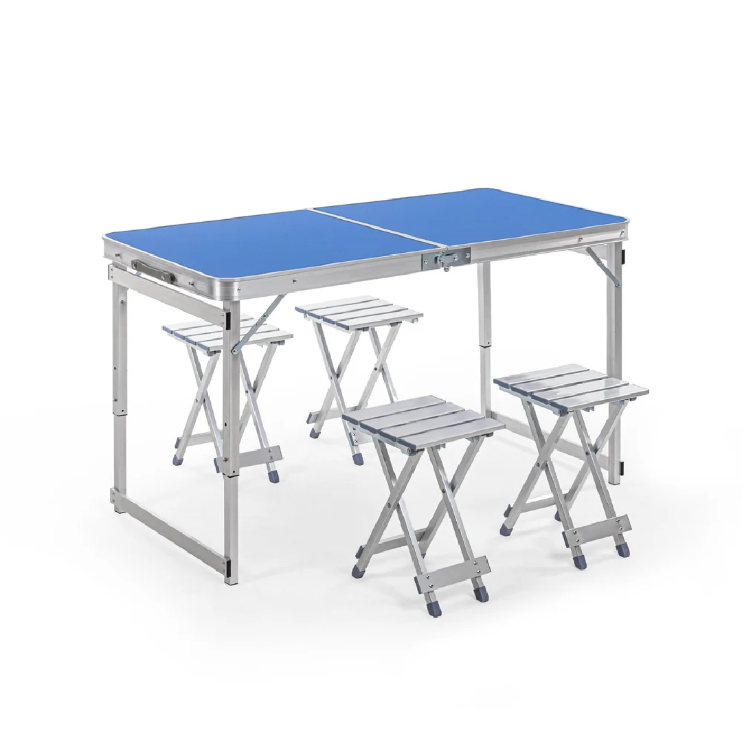 Standard Blue Corvids Height Adjustable Polished Aluminum Folding Table, For Home and Outdoor