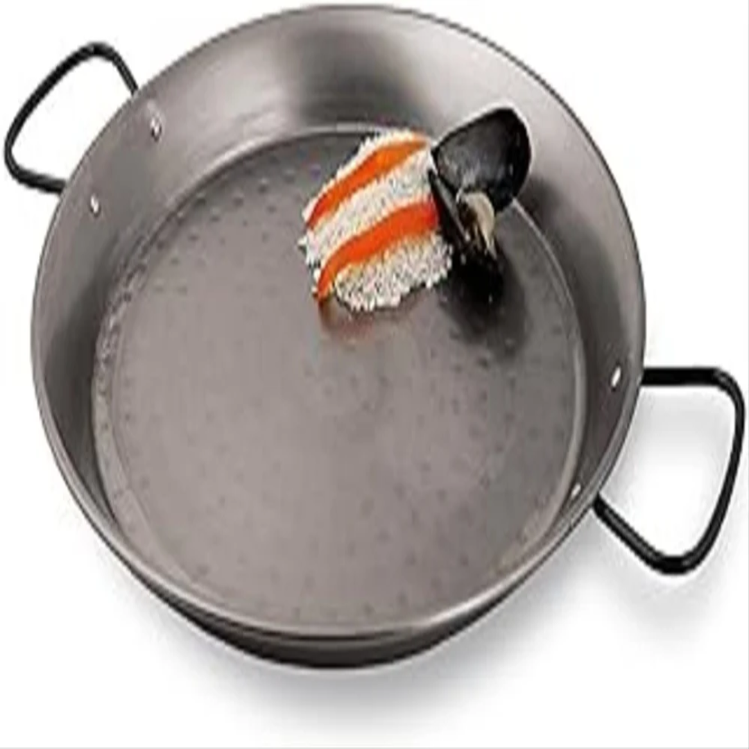 Black Aluminum Paderno World Cuisine Spanish Paella Pan, 15 3/8in, Gray Steel, For Kitchen
