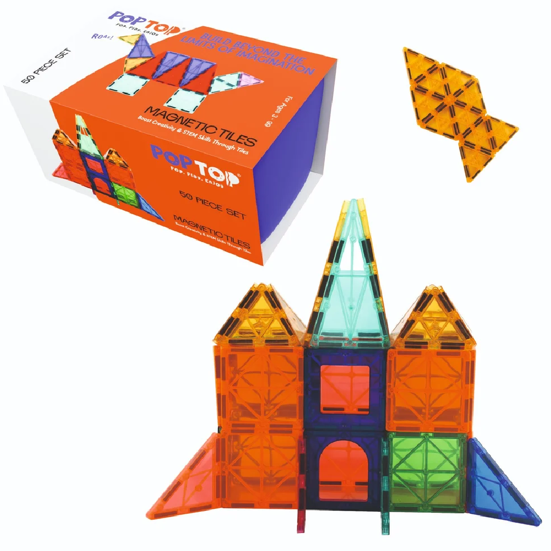 50 Piece Magnetic Tiles Educational Toy Set, Concentration