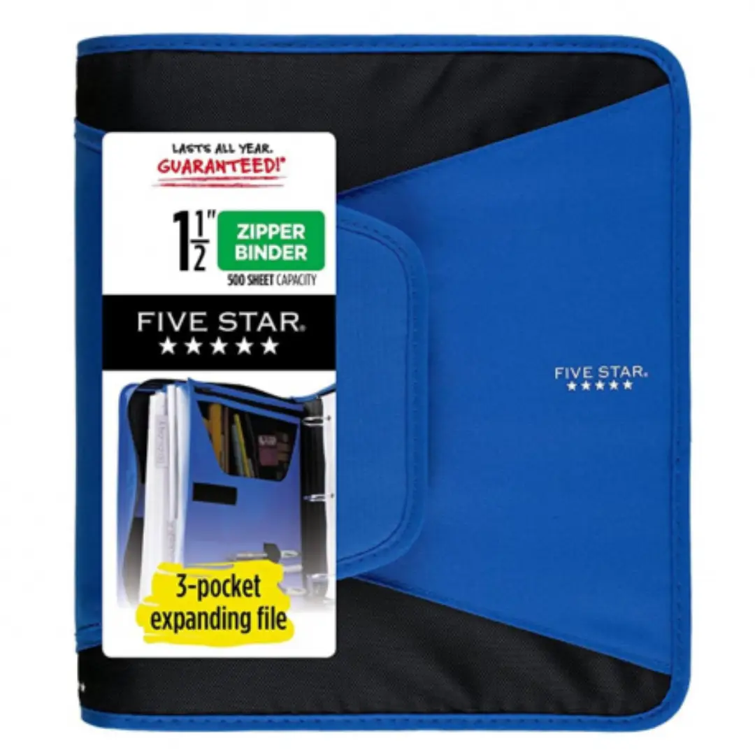 Five Star 3-Ring Zipper Binder 500 Sheet Capacity USA