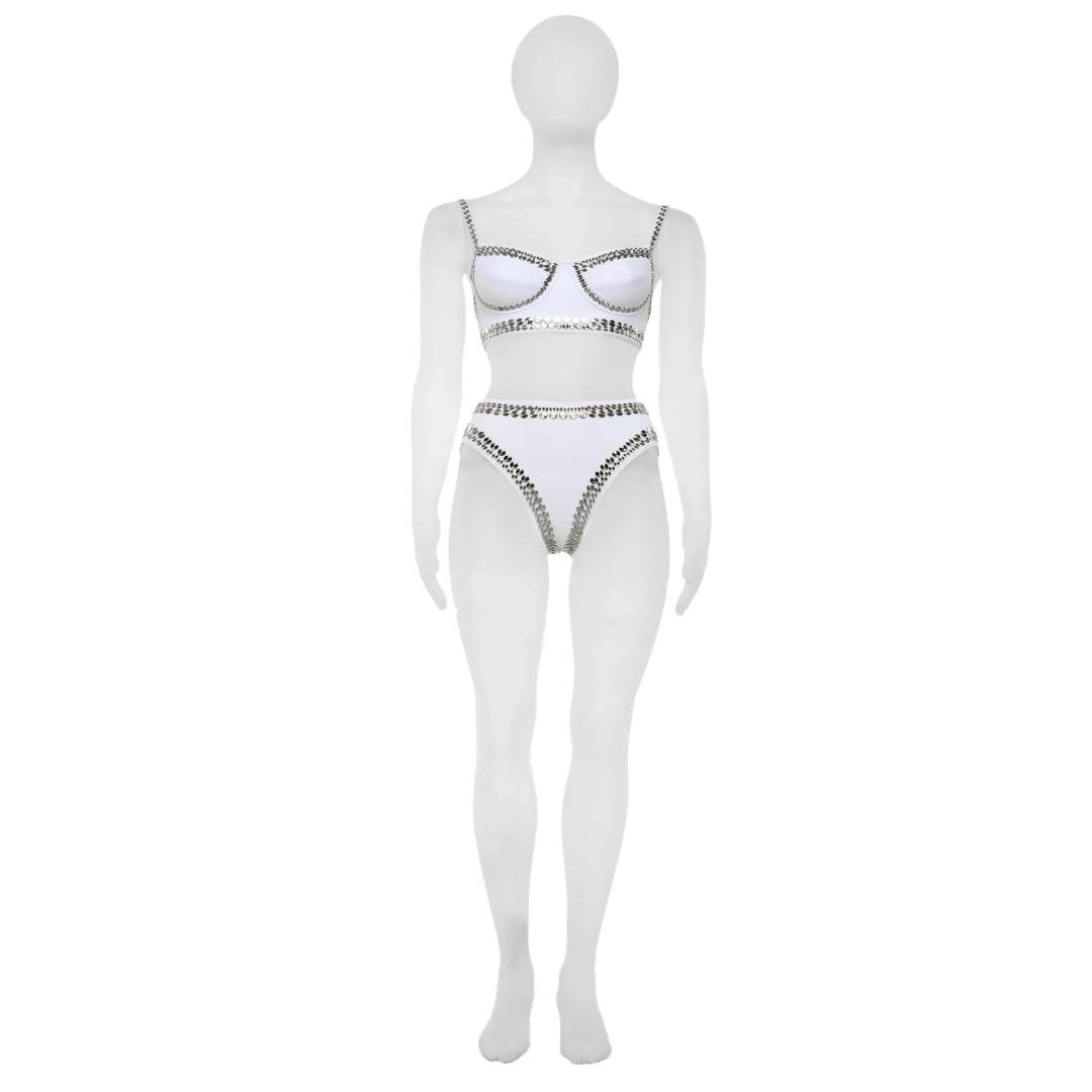 Women's Underwire Bikini Sets – White with Metal Studs | Wholesale Price UAE
