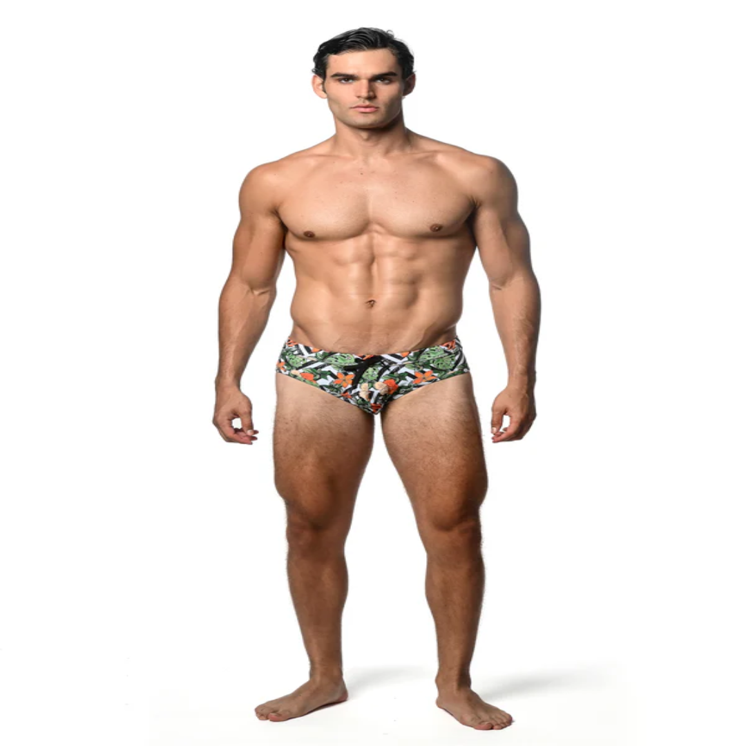 ST-8015-05 Men's Swim Brief – SPRUCE/SIENNA Floral Print | USA Swimwear Supplier